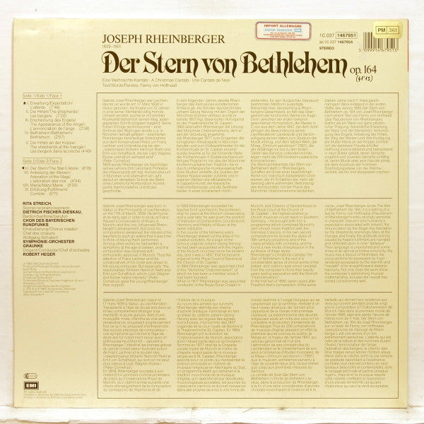 Josef Rheinberger - Rita Streich, Dietrich Fischer-Dieskau, Chor Des Bayerischen Rundfunks, Symphonie-Orchester Graunke / Leitung: Robert Heger : Der Stern Von Bethlehem (LP, RE)