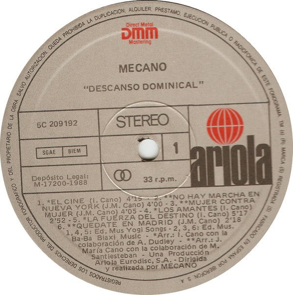 Mecano : Descanso Dominical (LP, Album, RE)