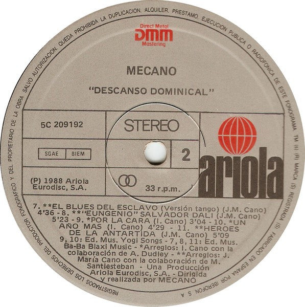Mecano : Descanso Dominical (LP, Album, RE)