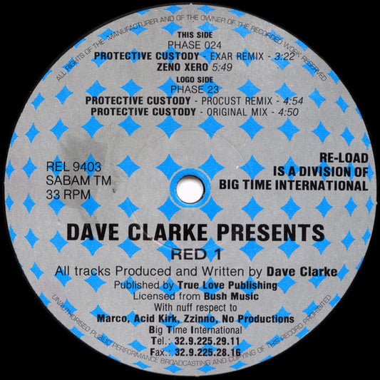 Dave Clarke - Red 1 vinyl record, 12" (Very Good Plus (VG+)) | Lulo Records