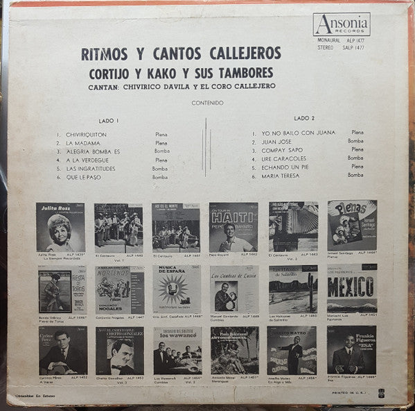 Cortijo Y Kako Y Sus Tambores : Ritmos Y Cantos Callejeros (LP, Album)