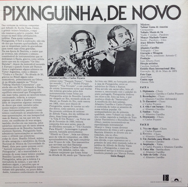 Altamiro Carrilho = アルタミロ・カリーリョ*, Carlos Poyares = カルロス・ポヤーリス* : Pixinguinha, De Novo = 現代に生きるピシンギーニャ (LP, Album)