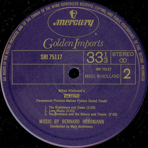 Bernard Herrmann : Bernard Herrmann's Music From Alfred Hitchcock's "Vertigo" (LP, Album, RE)