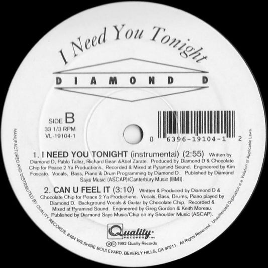 Diamond D - I Need You Tonight vinyl record, 12" (Mint (M)) | Lulo Records