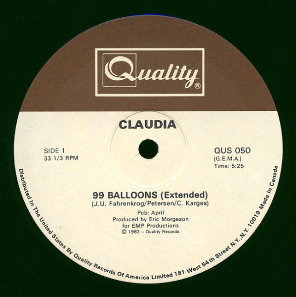 Claudia (62) : 99 Balloons (12", Single)