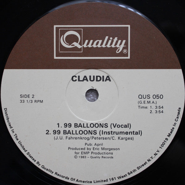 Claudia (62) : 99 Balloons (12", Single)