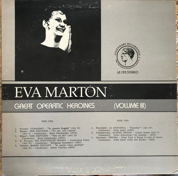 Éva Marton, Giacomo Puccini, Wolfgang Amadeus Mozart, Richard Strauss, Amilcare Ponchielli, Pyotr Ilyich Tchaikovsky, Umberto Giordano : Great Operatic Heroines Vol. III (LP, Comp)