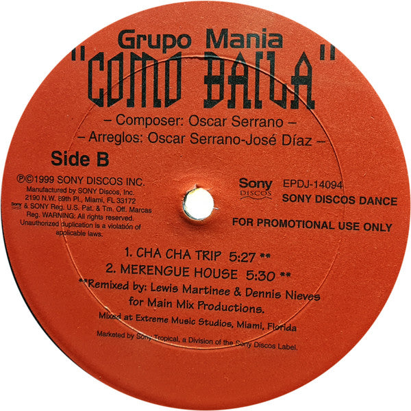 Grupo Manía : Como Baila (12", Single, Promo)