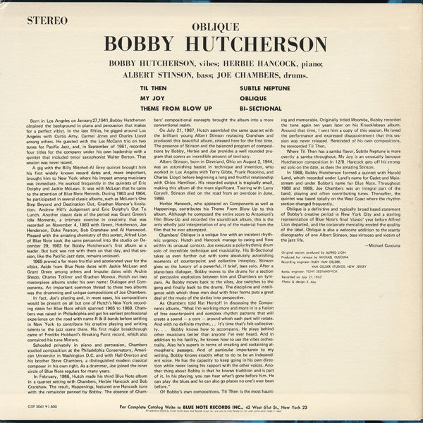 Bobby Hutcherson : Oblique (LP, Album, Ltd)