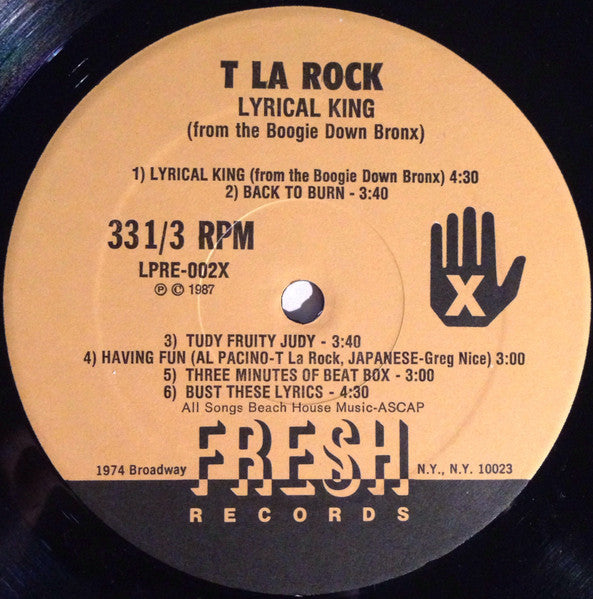 T La Rock : Lyrical King (From The Boogie Down Bronx) (LP, Album)