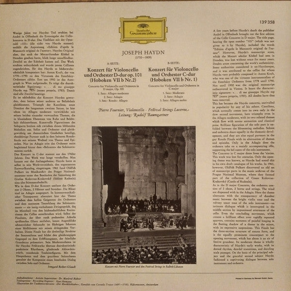 Pierre Fournier - Joseph Haydn - Festival Strings Lucerne / Rudolf Baumgartner : Cellokonzerte D-Dur & C-Dur (LP, Album, RE)