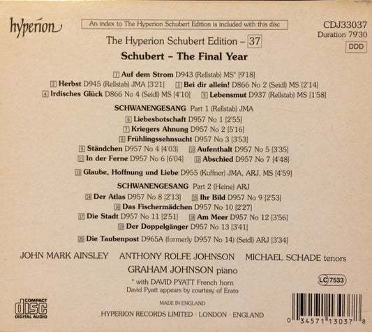 Franz Schubert - John Mark Ainsley, Anthony Rolfe Johnson, Michael Schade, Graham Johnson  - Schubert - The Final Year vinyl record, CD (Mint (M)) | Lulo Records