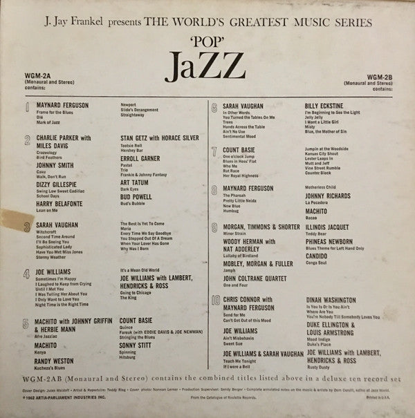 Various : The World's Greatest Music Series: "Pop" Jazz (Volume 1) (5xLP, Comp, Mono + Box)