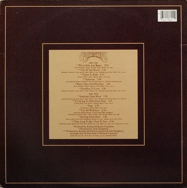 Carpenters : The Singles 1969-1973 (LP, Album, Comp, RE, Ind)