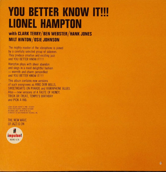 Lionel Hampton - You Better Know It!!! vinyl record, LP (Very Good (VG)) | Lulo Records