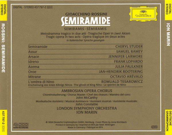 Gioacchino Rossini - Cheryl Studer, Samuel Ramey, Jennifer Larmore, Frank Lopardo, The Ambrosian Opera Chorus, London Symphony Orchestra, Ion Marin : Semiramide (3xCD, Album)