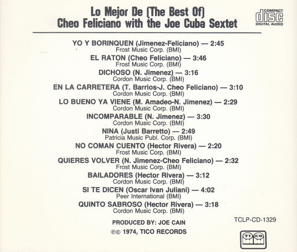 Cheo Feliciano With Joe Cuba Sextet : The Best Of Lo Mejor De Cheo Feliciano With The Joe Cuba Sextet (CD, Comp)