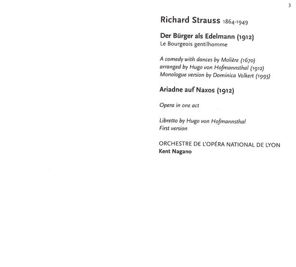 Richard Strauss, Margaret Price, Sumi Jo, Gösta Winbergh, Ernst Theo Richter, Kent Nagano, Orchestre De L'Opéra De Lyon : Der Bürger Als Edelmann / Ariadne Auf Naxos (2xCD, Album)