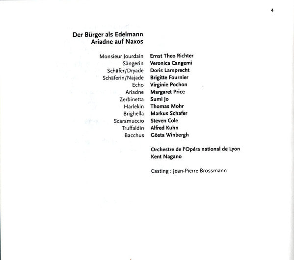 Richard Strauss, Margaret Price, Sumi Jo, Gösta Winbergh, Ernst Theo Richter, Kent Nagano, Orchestre De L'Opéra De Lyon : Der Bürger Als Edelmann / Ariadne Auf Naxos (2xCD, Album)