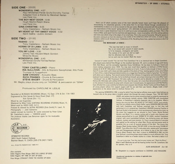 Tony Castellano (2), Ira Sullivan : Wonderful Ones (LP, Album)