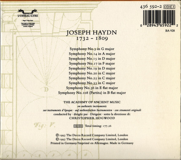 Joseph Haydn - The Academy Of Ancient Music, Christopher Hogwood : Symphonies C. 1760–63 / 3 14 15 17 19 20 25 33 36 108 / Volume 2 (3xCD, Album + Box, Sli)