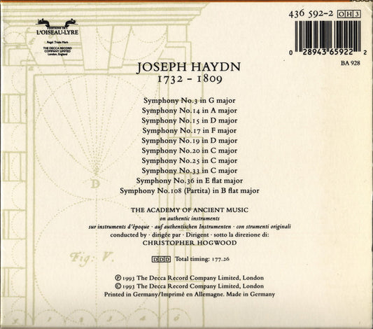 Joseph Haydn - The Academy Of Ancient Music, Christopher Hogwood - Symphonies C. 1760–63 / 3 14 15 17 19 20 25 33 36 108 / Volume 2 vinyl record, 3xCD (Near Mint (NM or M-)) | Lulo Records