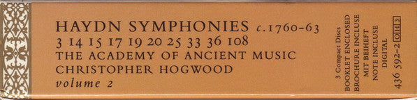 Joseph Haydn - The Academy Of Ancient Music, Christopher Hogwood : Symphonies C. 1760–63 / 3 14 15 17 19 20 25 33 36 108 / Volume 2 (3xCD, Album + Box, Sli)