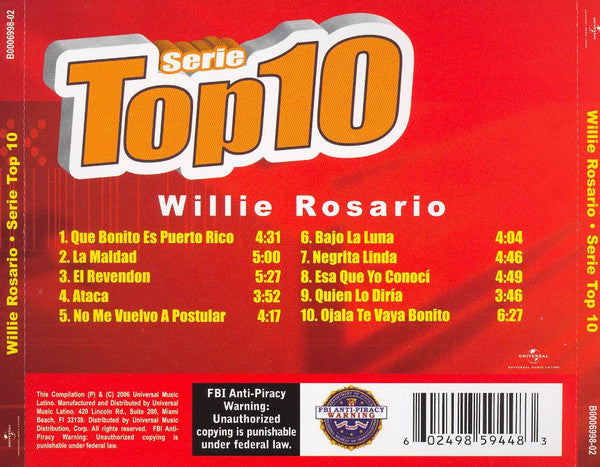 Willie Rosario : Serie Top 10 (CD, Comp)