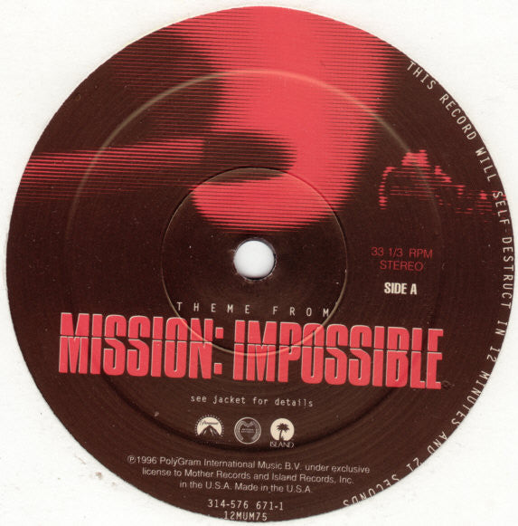 Adam Clayton & Larry Mullen : Theme From Mission: Impossible (12")