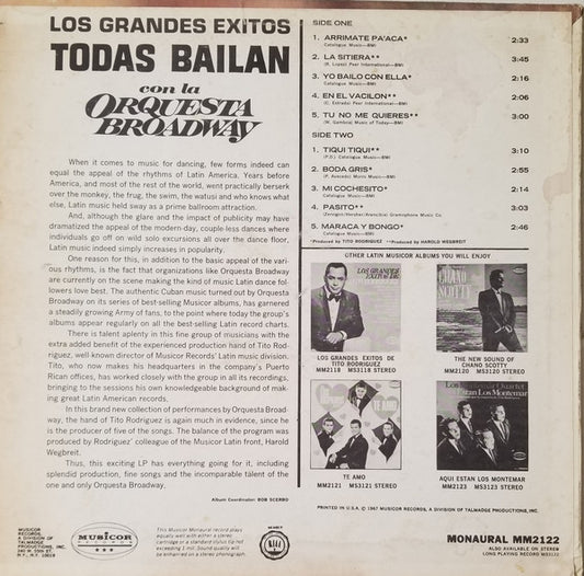 Orquesta Broadway : Todas Bailan Con La Orquesta Broadway (LP, Album, Mono)