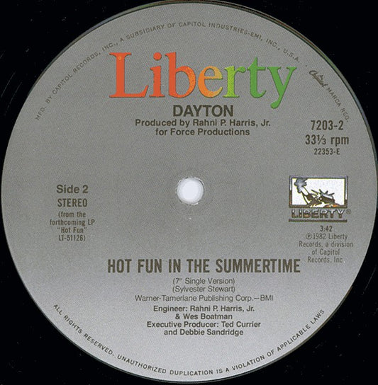 Dayton - Hot Fun In The Summertime vinyl record, 12" (Mint (M)) | Lulo Records