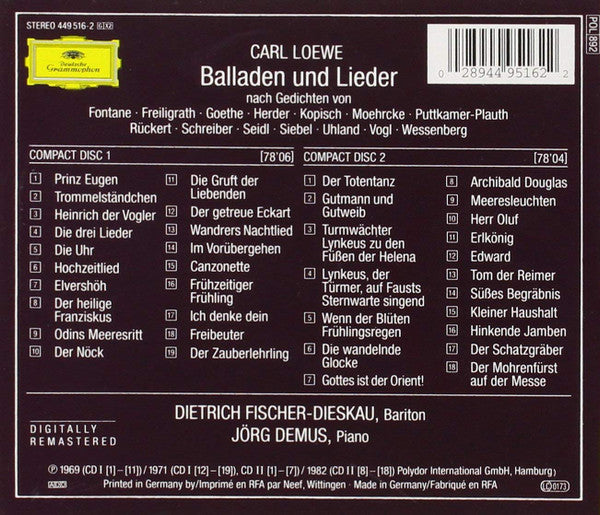 Carl Loewe - Dietrich Fischer-Dieskau / Jörg Demus : Balladen und Lieder (2xCD, Comp, RE, RM)