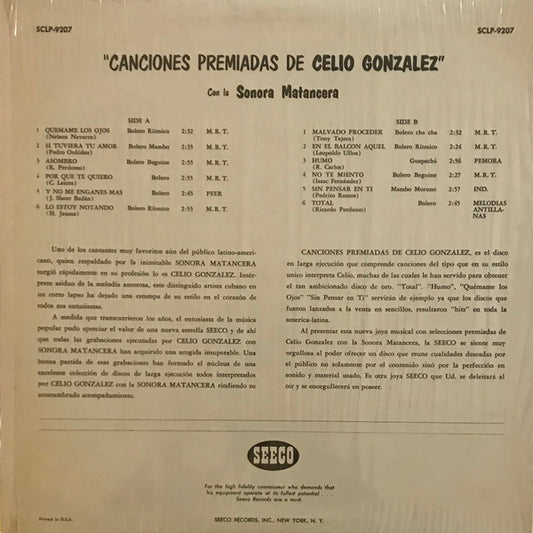 Celio Gonzalez* Con La Sonora Matancera - Canciones Premiadas De Celio Gonzalez Con La Sonora Matancera vinyl record, LP (Near Mint (NM or M-)) | Lulo Records