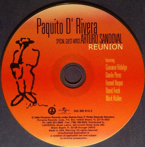 Paquito D'Rivera & Arturo Sandoval : Reunion (CD, Album, RE)
