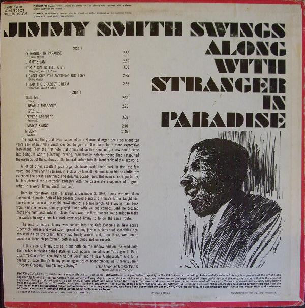 Jimmy Smith : Swings Along With Stranger In Paradise (LP, Album, Mono)