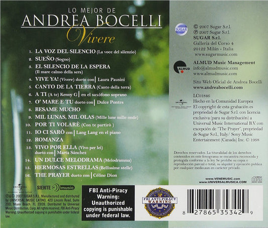 Andrea Bocelli : Vivere - Lo Mejor De Andrea Bocelli (CD, Comp)