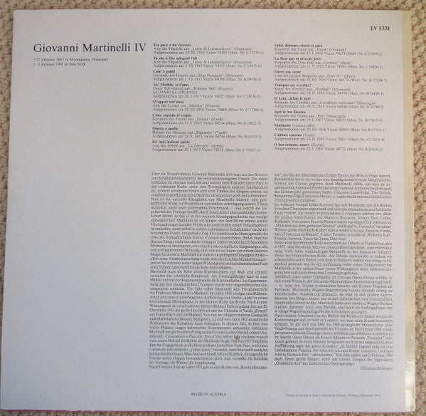 Giovanni Martinelli : Lebendige Vergangenheit - Giovanni Martinelli IV (LP, Comp, Mono)