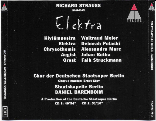 Richard Strauss - Deborah Polaski · Waltraud Meier · Alessandra Marc · Johan Botha · Falk Struckmann · Chor Der Staatsoper Berlin · Staatskapelle Berlin · Daniel Barenboim : Elektra (2xCD, Album)