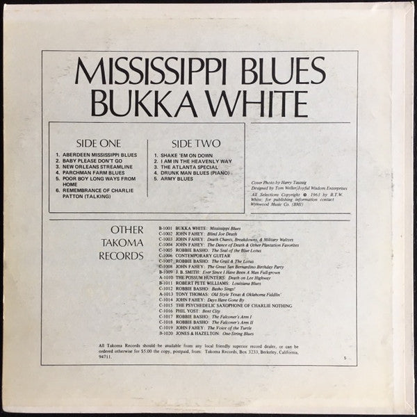 Bukka White : Mississippi Blues (LP, Album, Mono, RE)