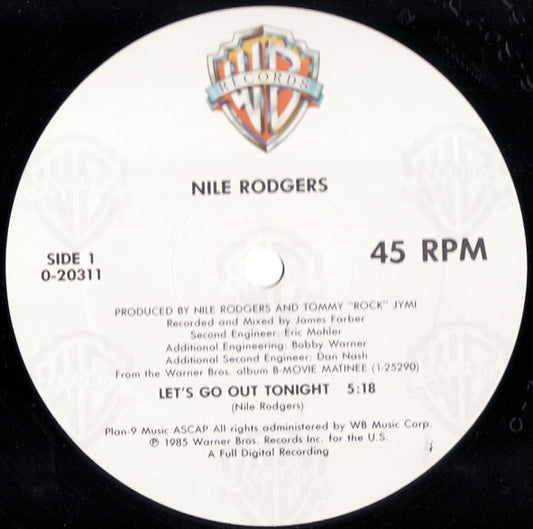 Nile Rodgers - Let's Go Out Tonight vinyl record, 12" (Near Mint (NM or M-)) | Lulo Records