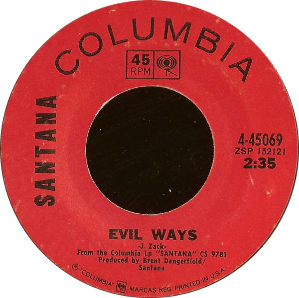 Santana : Evil Ways / Waiting (7", Single, Mono, M/Print, Styrene, Ter)