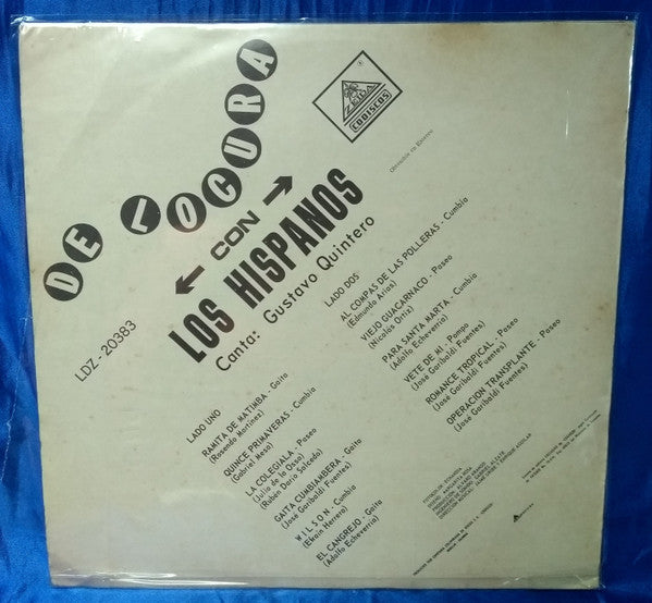 Los Hispanos Canta: Gustavo Quintero : De Locura (LP, Album, Mono)