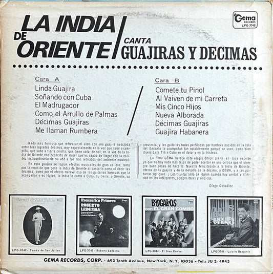 La India de Oriente : Canta Guajiras Y Decimas (LP, Album)