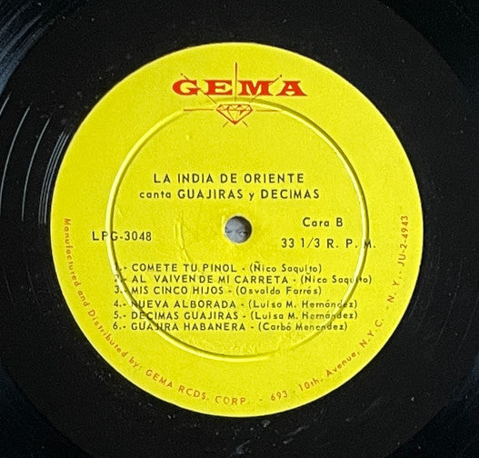 La India de Oriente : Canta Guajiras Y Decimas (LP, Album)