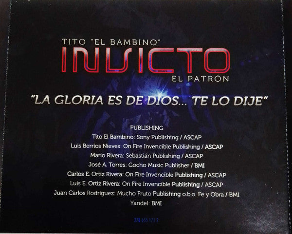 Tito "El Bambino" El Patrón* : Invicto (CD, Album)