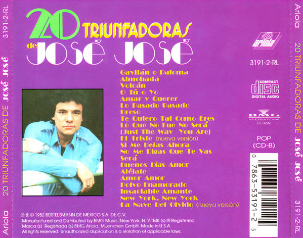 José José : 20 Triunfadoras De José José (CD, Comp, RE)