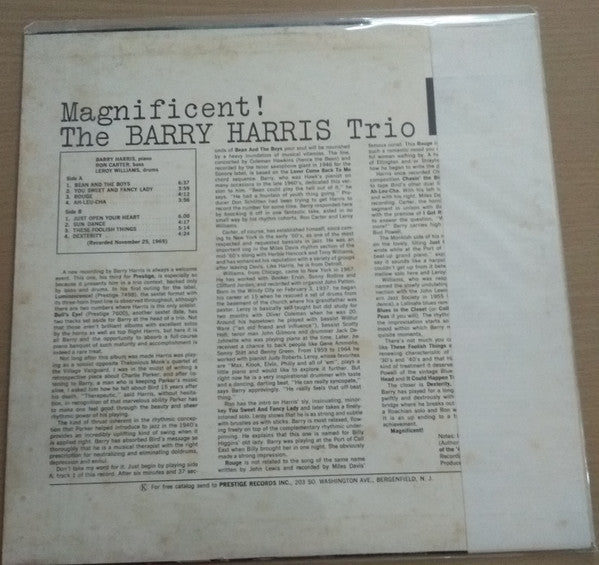 Barry Harris Trio : Magnificent! (LP, Album)