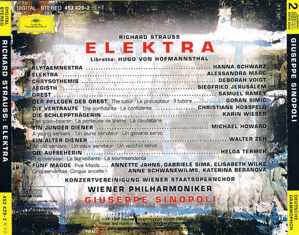 Richard Strauss, Alessandra Marc, Deborah Voigt, Hanna Schwarz, Siegfried Jerusalem, Samuel Ramey, Wiener Philharmoniker, Giuseppe Sinopoli : Elektra (2xCD, Album)