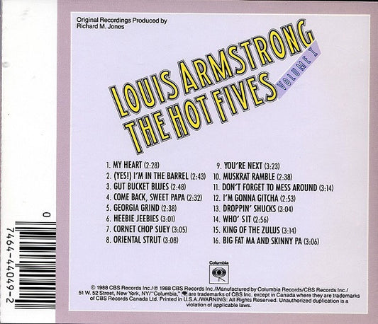 Louis Armstrong - The Hot Fives, Volume I vinyl record, CD (Mint (M)) | Lulo Records