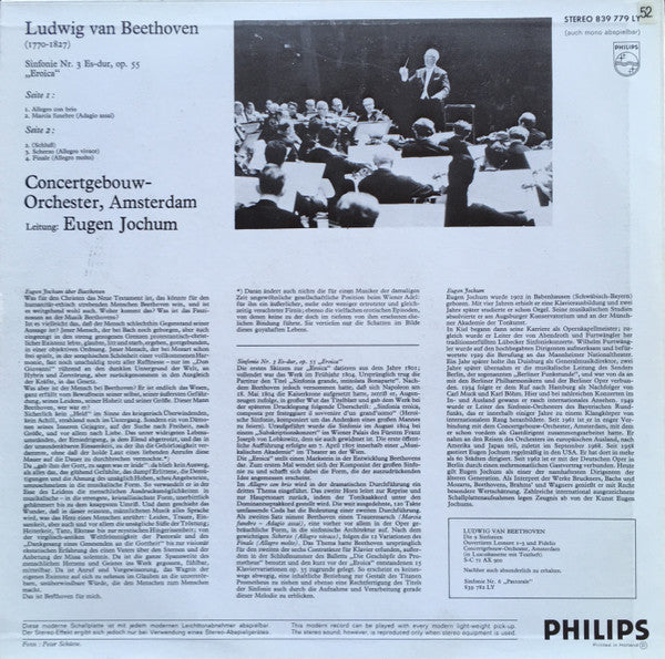 Ludwig van Beethoven, Concertgebouworkest, Eugen Jochum : Sinfonie Nr. 3 - "Eroica" (LP, Album, RE)
